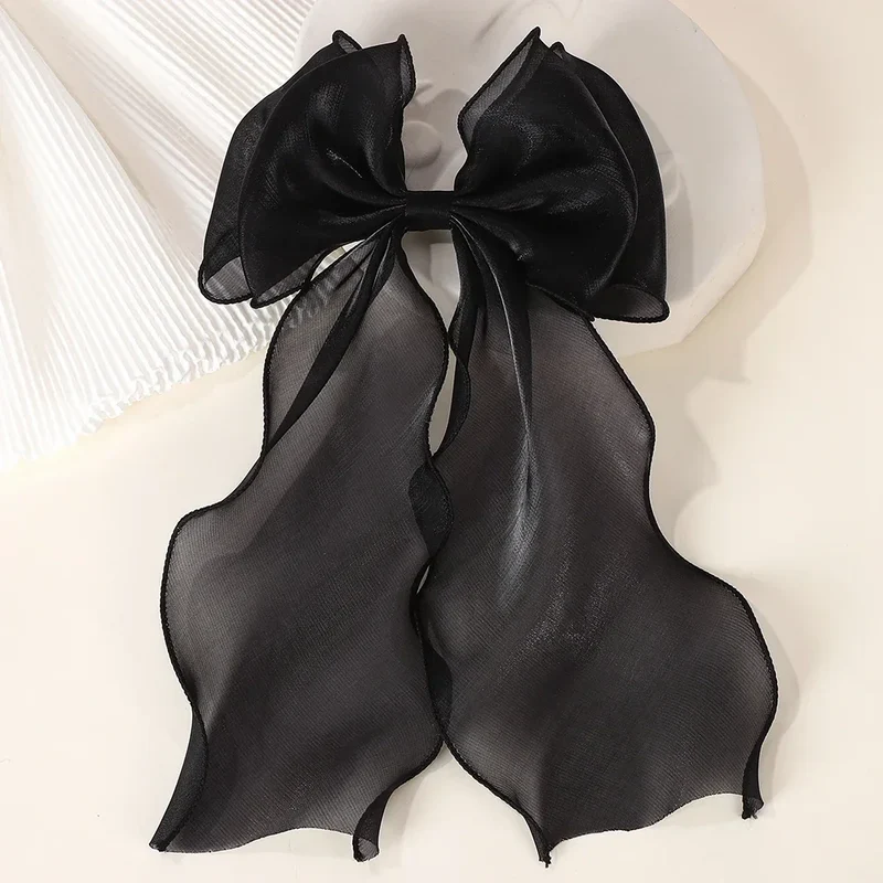 Barrette cheveux - Grand noeud en organza uni