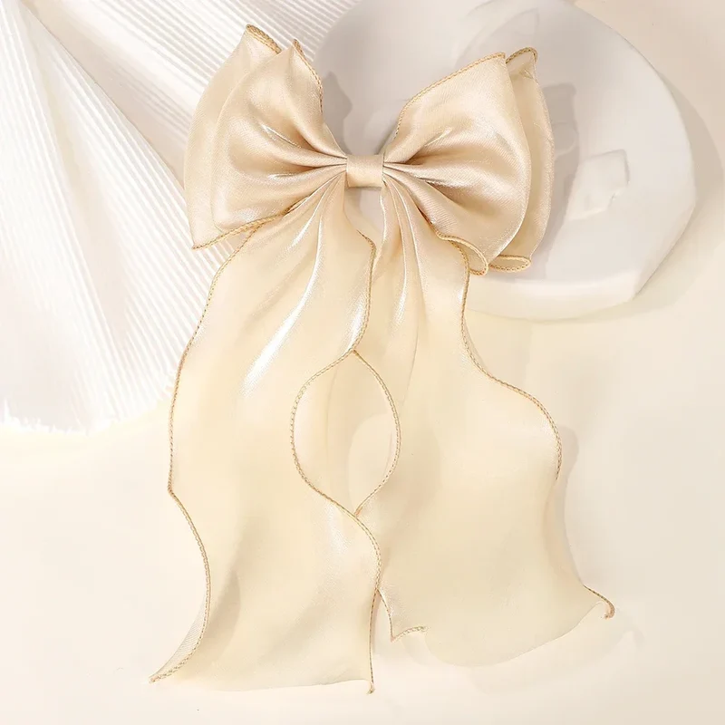 Barrette cheveux - Grand noeud en organza uni