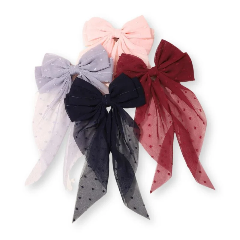 Barrette cheveux - Grand noeud en tulle plumetis