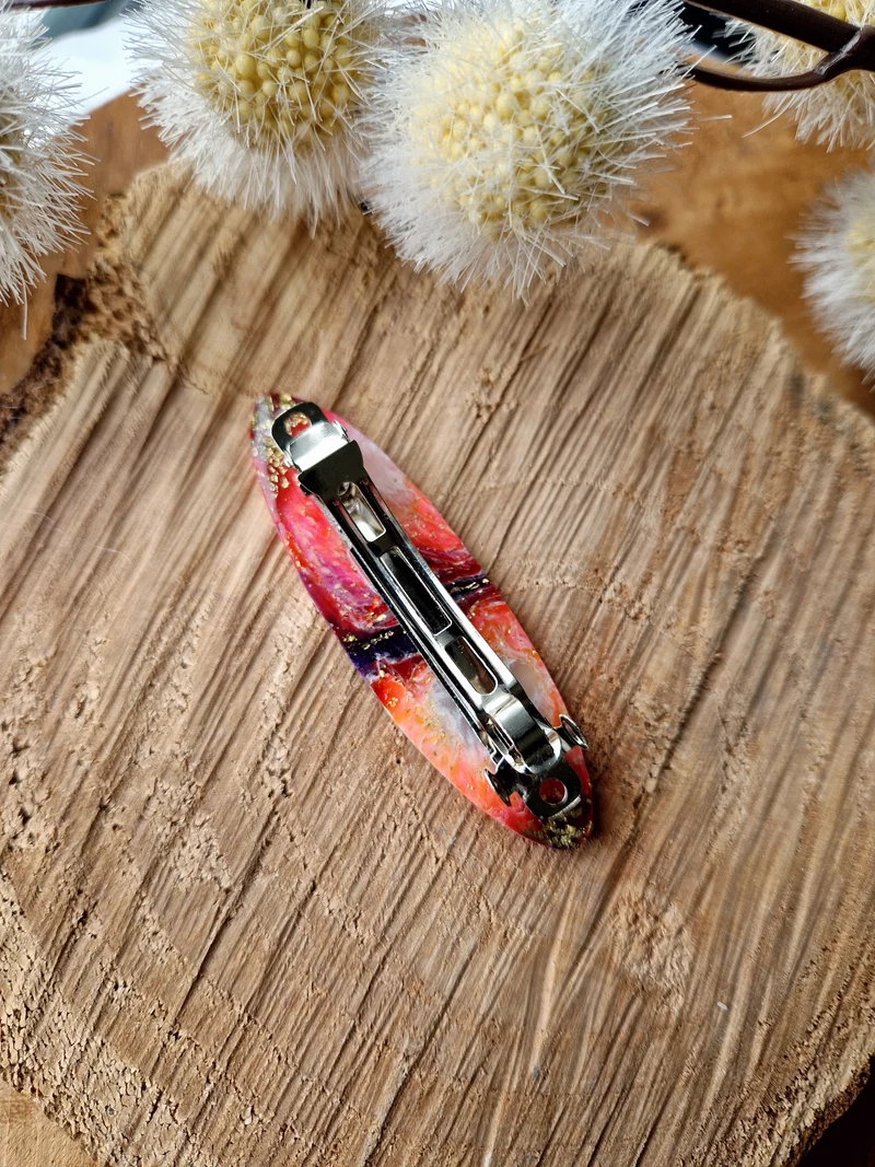 Barrette pierre d'agate rose violet.