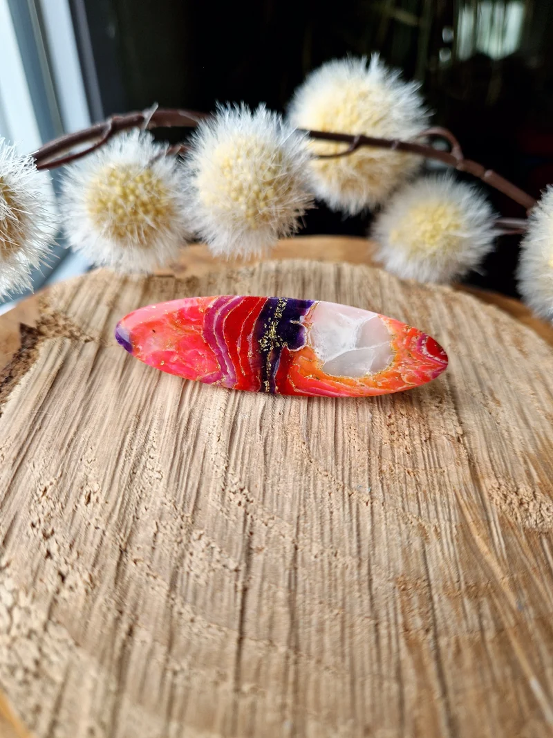 Barrette pierre d'agate rose violet.