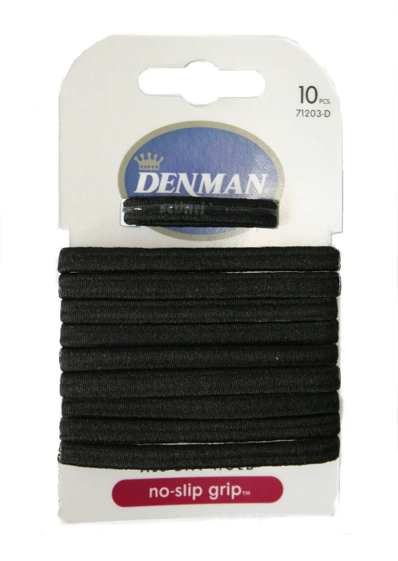 Elastiques cheveux antidérapants DENMAN noir par 10