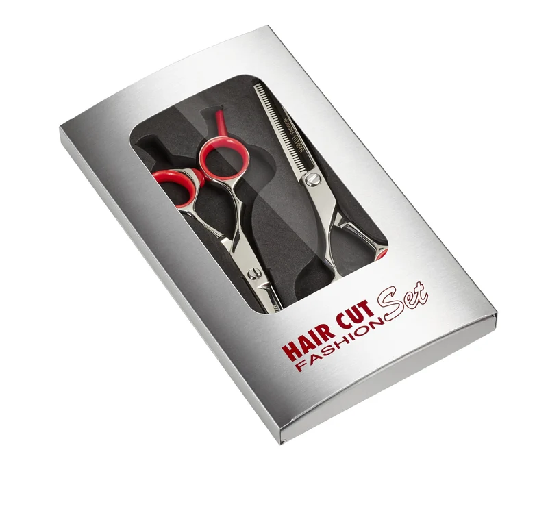 Ciseaux de coiffure + sculpteur gaucher FASHION HAIRCUT taille 5'5 roug