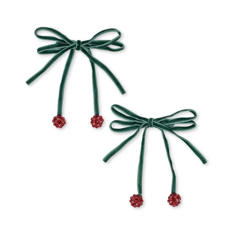 2 PACK CHERRY BOW HAIR CLIPS