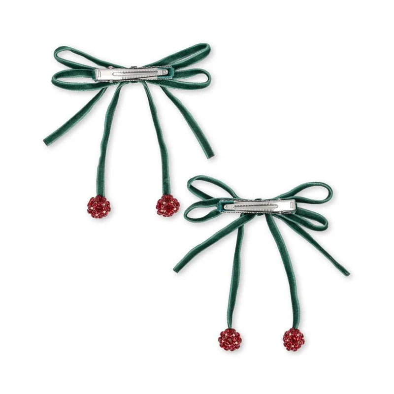 2 PACK CHERRY BOW HAIR CLIPS