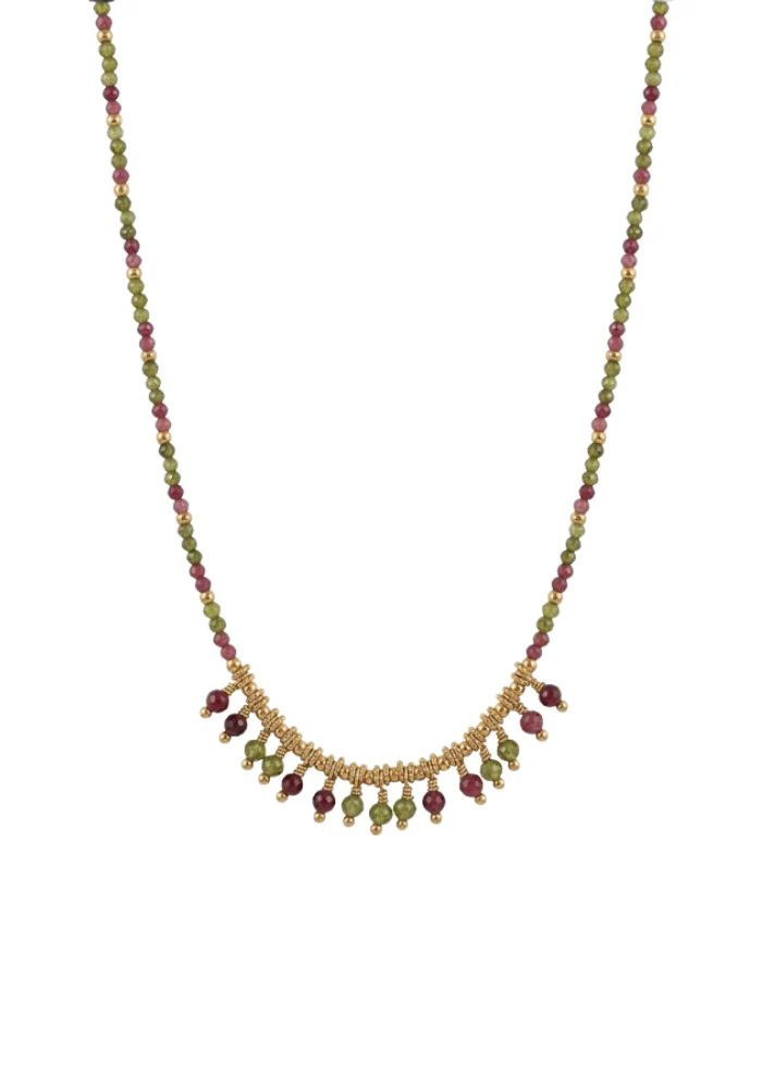 Collier Multi Perles Roses Et Vertes