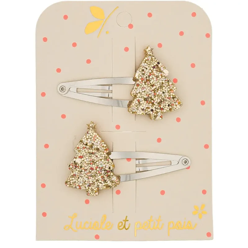 Barrettes Sapins Dorés Pailetés - Luciole et Petit Pois