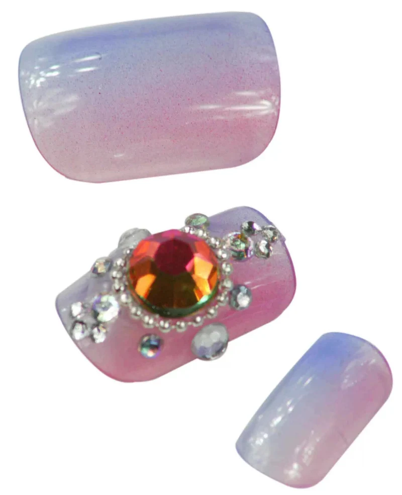 Faux Ongles x24 3D Roug+Rubis+Strass - IB