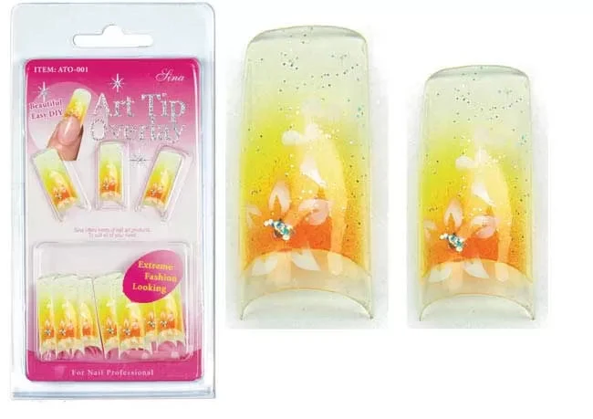 Faux Ongles Overlay-Tip X20 Bleu Jaune Fleur - IB