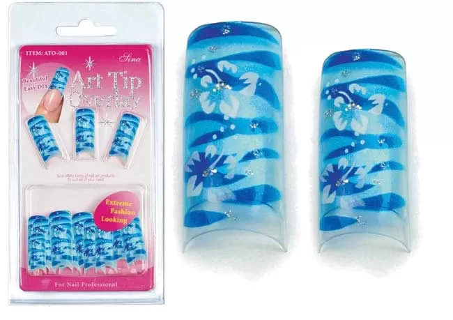 Faux Ongles Overlay-Tip X20 Bleu Fleuri - IB
