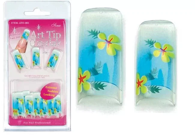 Faux Ongles Overlay-Tip X20 Bleu Fleur Jaune - IB