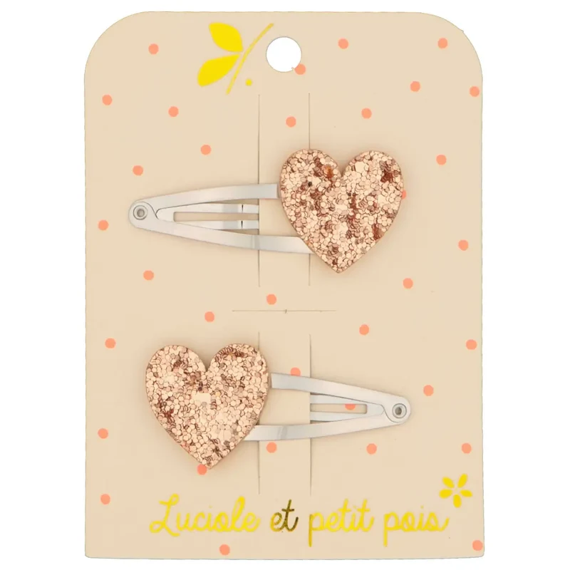 Barrettes Cœurs roses pailletés – Luciole et Petit Pois