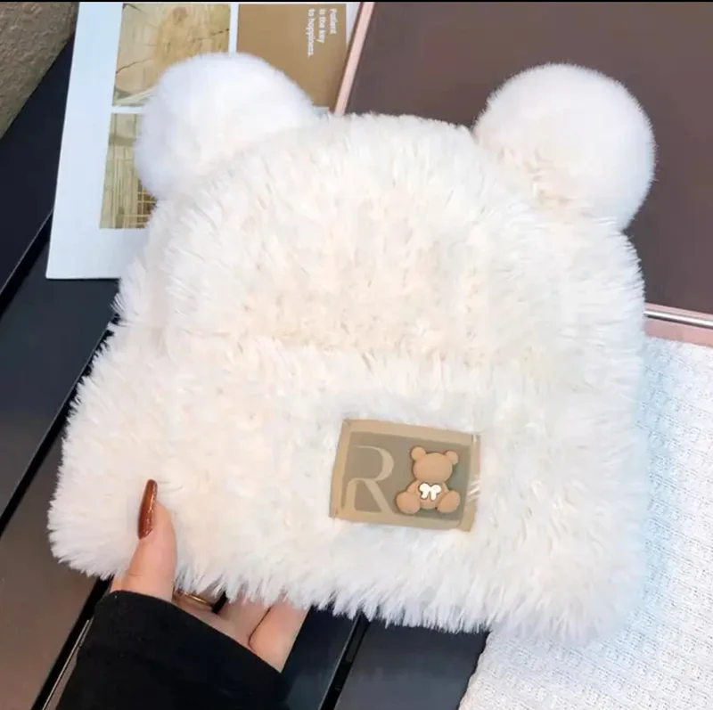 Bonnet ours fluffy - blanc