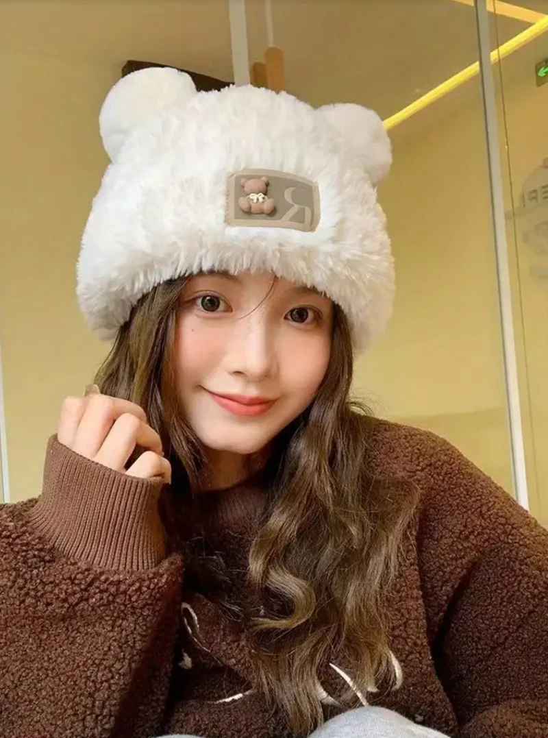 Bonnet ours fluffy - blanc