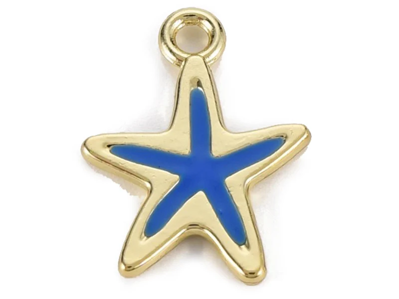 Breloque émaillée - fine étoile de mer - bleu