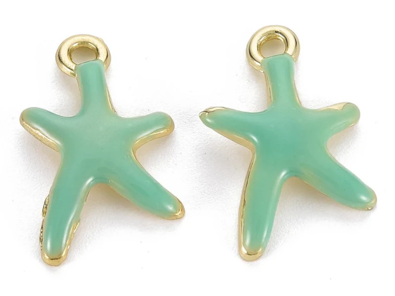 Breloque émaillée - étoile de mer - vert d'eau