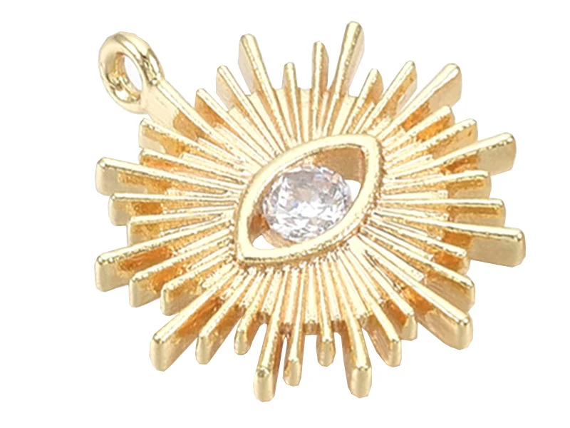 Breloque dorée à l'or fin 18K – Soleil avec œil strass blanc