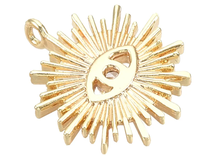 Breloque dorée à l'or fin 18K – Soleil avec œil strass blanc