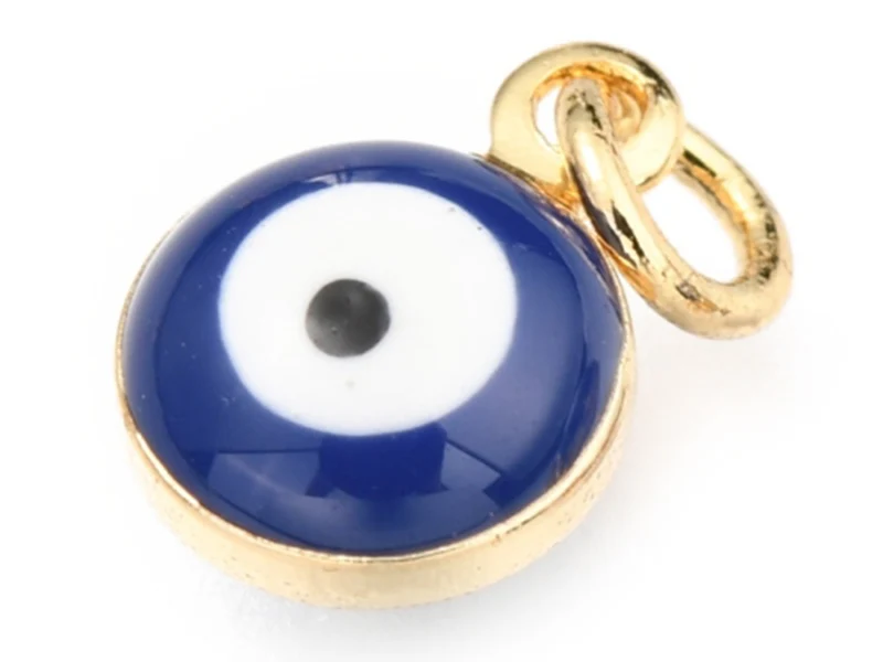 Breloque émaillée et dorée à l'or fin - œil bleu nuit - 9,5 x 6,5 mm