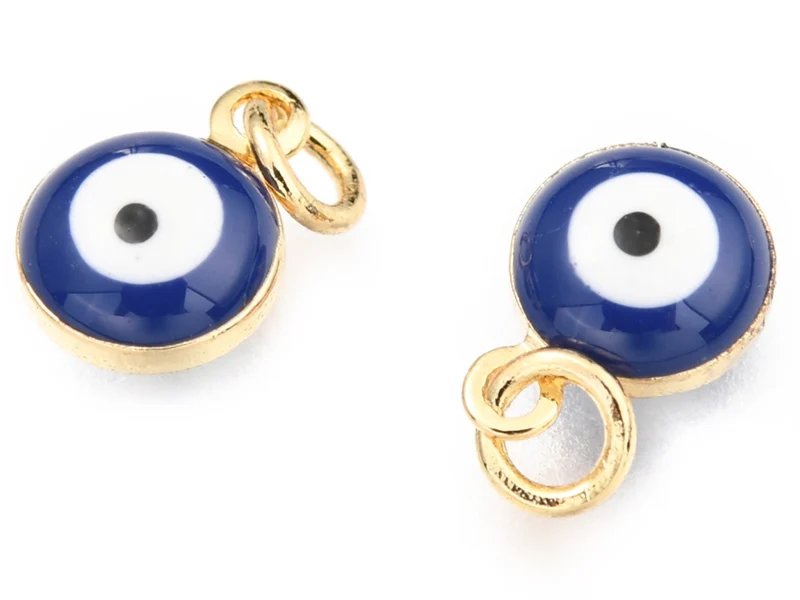 Breloque émaillée et dorée à l'or fin - œil bleu nuit - 9,5 x 6,5 mm