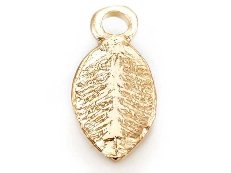 Breloque feuille - doré à l'or fin 18k - 10,5 mm