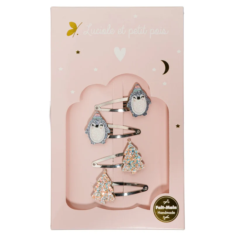Coffret Winter Wonderland - Barrettes pingouins & Sapins crème multi – Luciole et Petit Pois