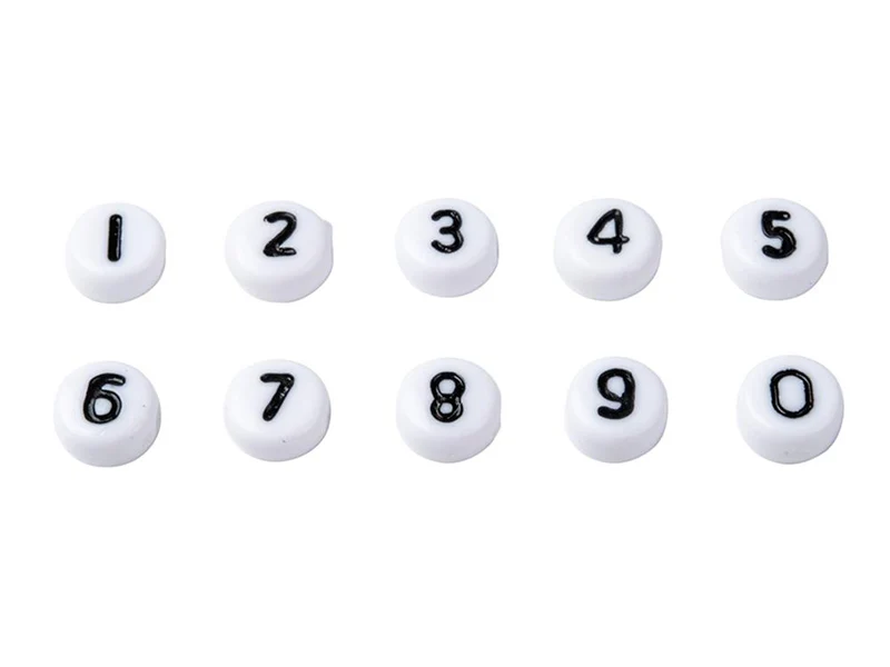 Boite de 720 perles rondes en plastique - chiffres - noir et blanc