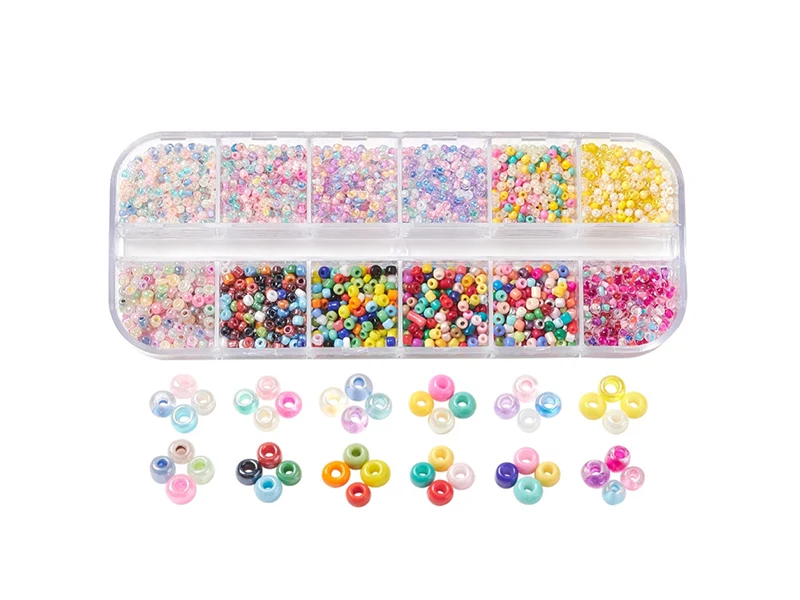 Boite d'assortiment de perles de rocaille - 12 compartiments multicolores