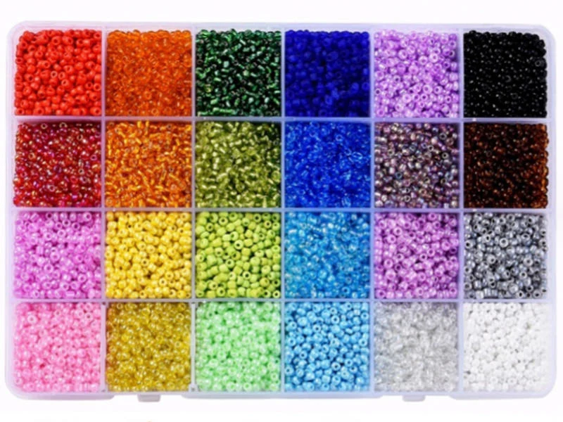Boite de 24 couleurs de perles de rocailles multicolores - 3 mm