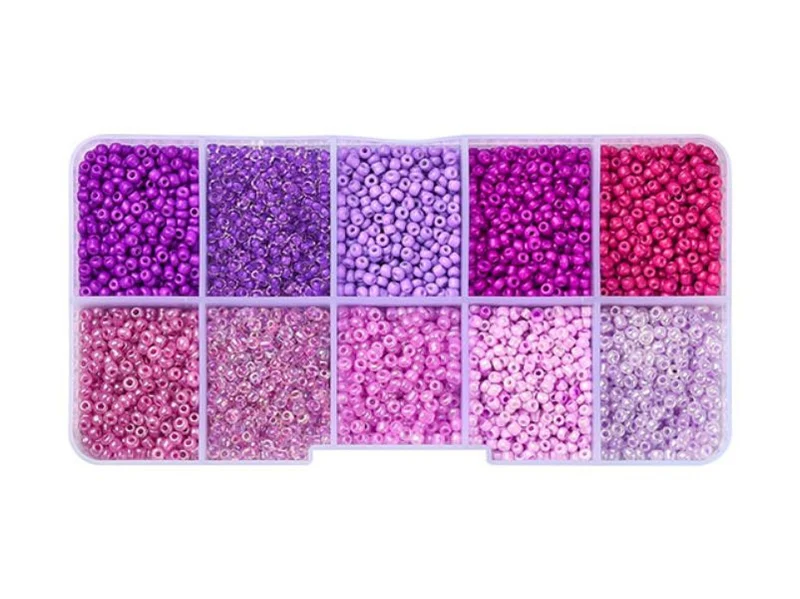 Boite de perles de rocailles - 10 Nuances Violettes - 2,5mm - 8500 pcs