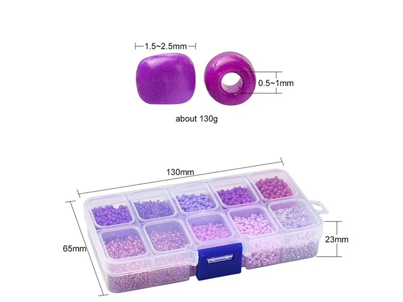 Boite de perles de rocailles - 10 Nuances Violettes - 2,5mm - 8500 pcs