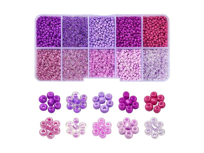 Boite de perles de rocailles - 10 Nuances Violettes - 2,5mm - 8500 pcs