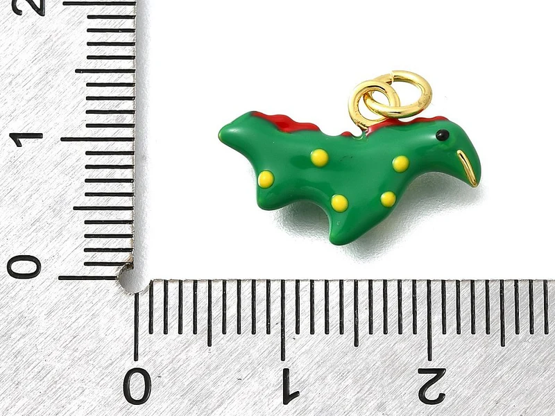 Breloque dinosaure émaillée en laiton plaqué or 18 K