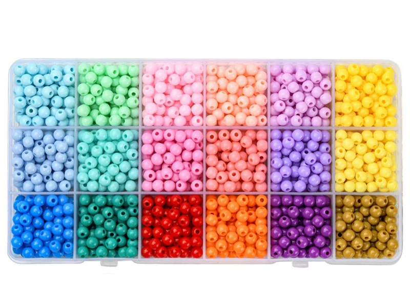 Boîte de 1500 perles - 18 couleurs de perles opaques en plastique - 6 x 5 mm