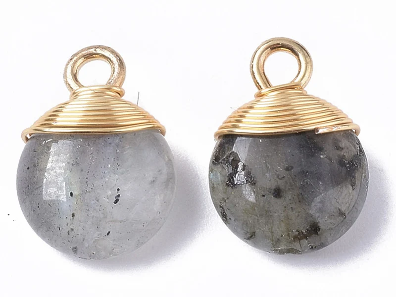 Pendentif en pierre naturelle - Labradorite - rond - 15 x 11 mm