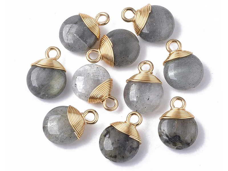 Pendentif en pierre naturelle - Labradorite - rond - 15 x 11 mm