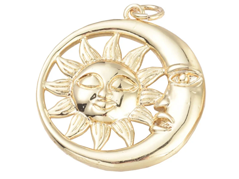 Pendentif doré à l'or fin 18K – Lune et soleil