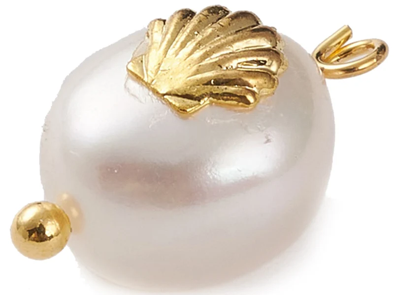 Pendentif perle de culture - Avec décoration coquillage doré - 13 x 9 mm