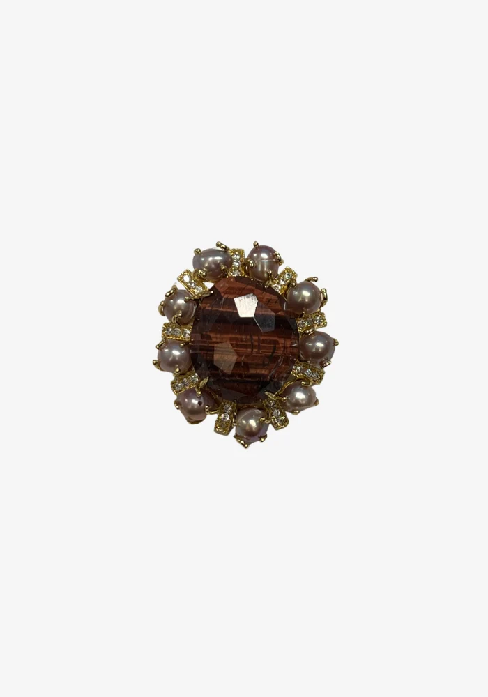 Broche Pierre Ovale Marron