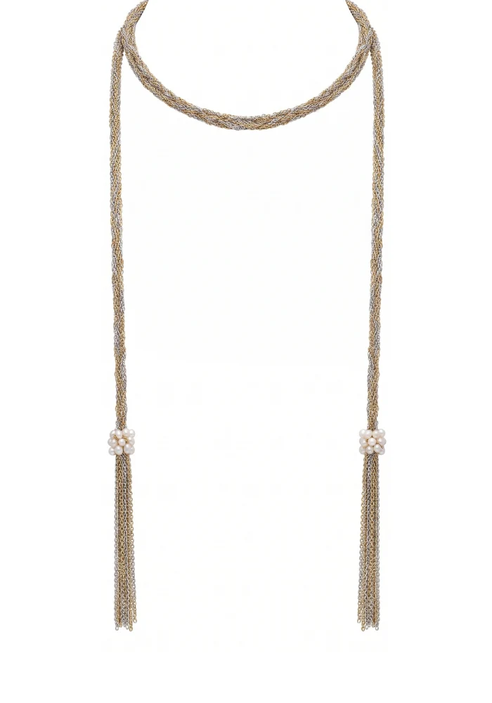 Sautoir Chaines Tressées Blanc