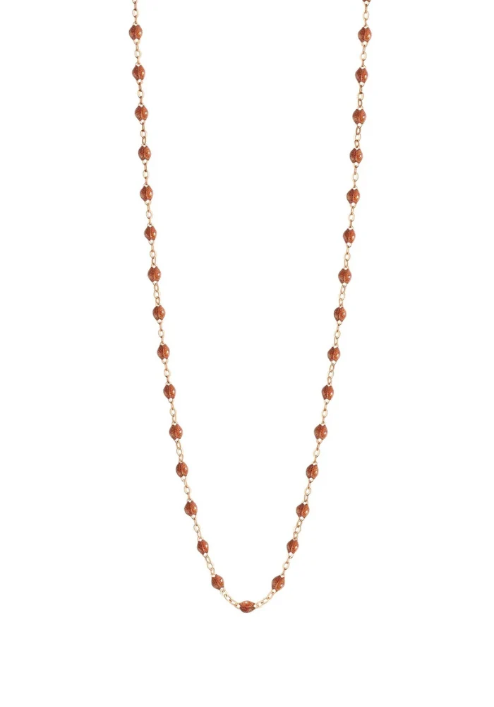 Sautoir Classique Gigi Or Rose Et Résines Fauve 60cm