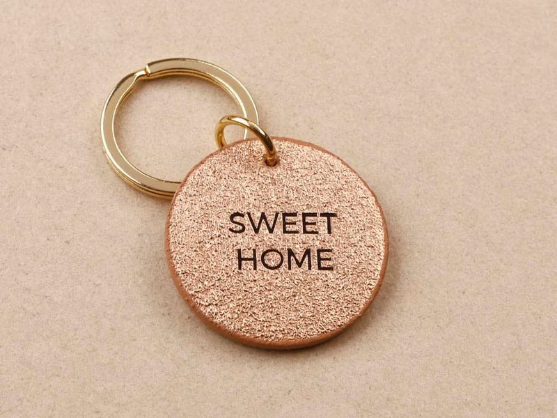Porte clé SWEET HOME cuir rond rose gold - Les Cléias