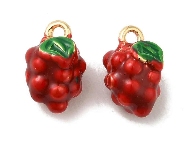 Breloque framboise émaillée en laiton plaqué or 18K
