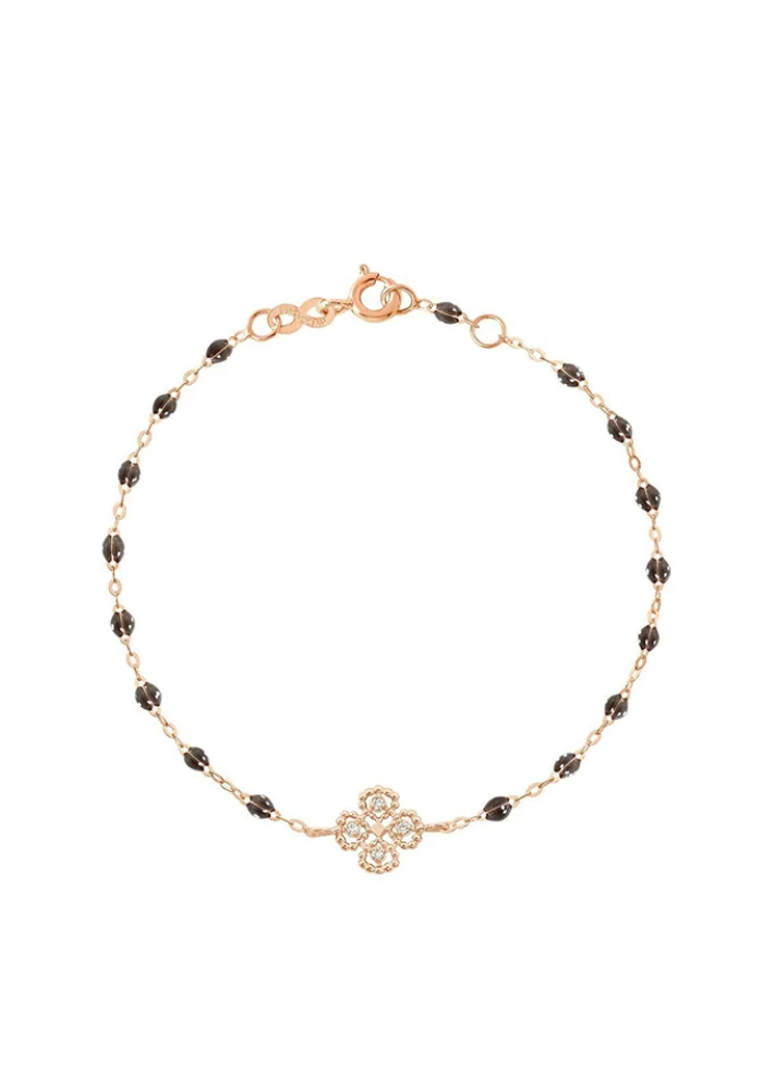 Bracelet Lucky Trèfle Diamant Or Rose Et Résines Sparkle 17cm