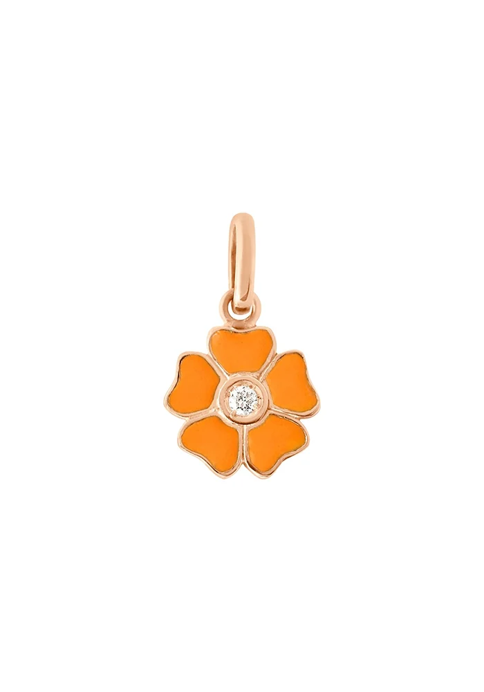 Pendentif Fleur Or Rose Diamant Résine Mandarine
