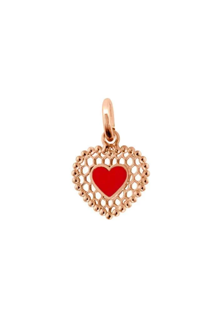 Pendentif Coeur Dentelle Or Rose Résine Coquelicot
