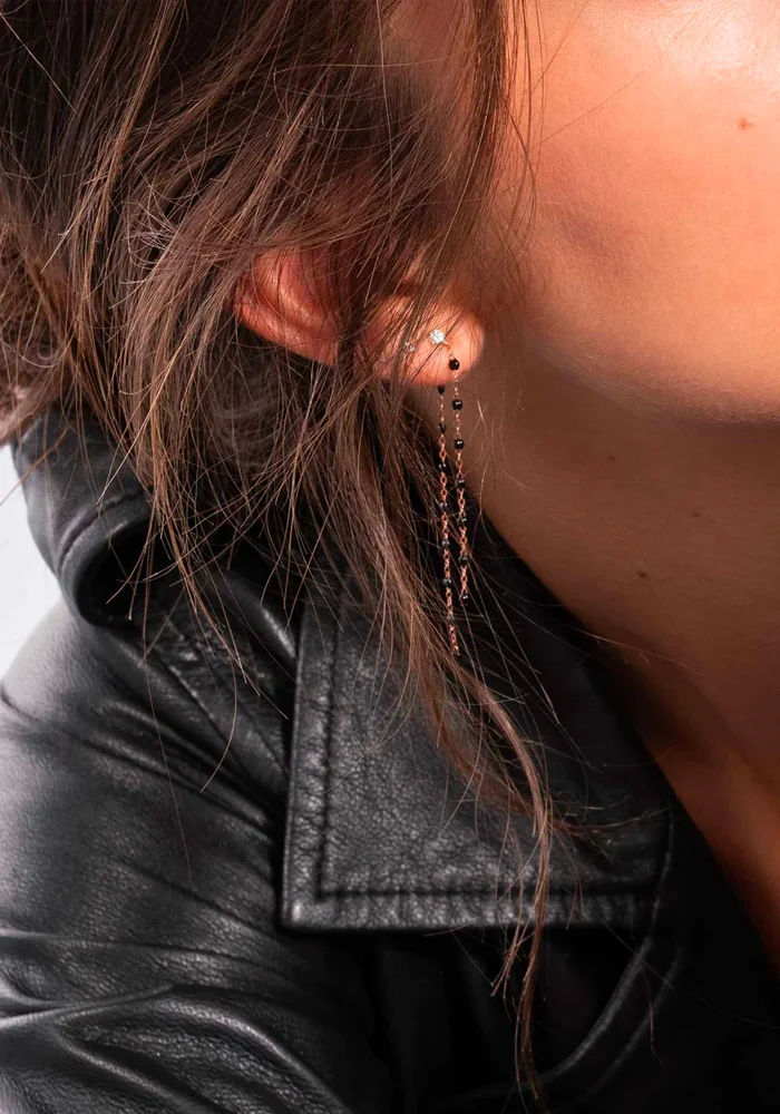 Boucles D'Oreilles Dansantes Classique Gigi Diamant Or Rose Résines Opale