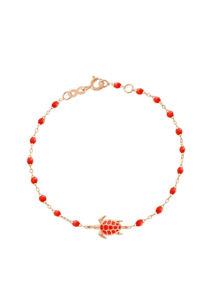 Bracelet Tortue Or Rose Et Résine Corail 17cm