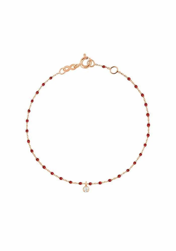 Bracelet Mini Gigi Or Rose Diamant Et Résine Coquelicot 17cm