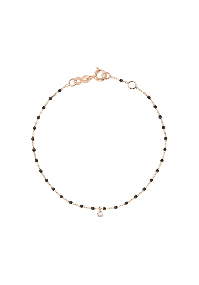 Bracelet Mini Gigi Or Rose Diamant Et Résines Noir 17cm